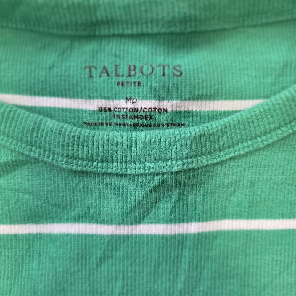 Talbots Green and White Striped Short Sleeve Tee - Picture 2 of 6